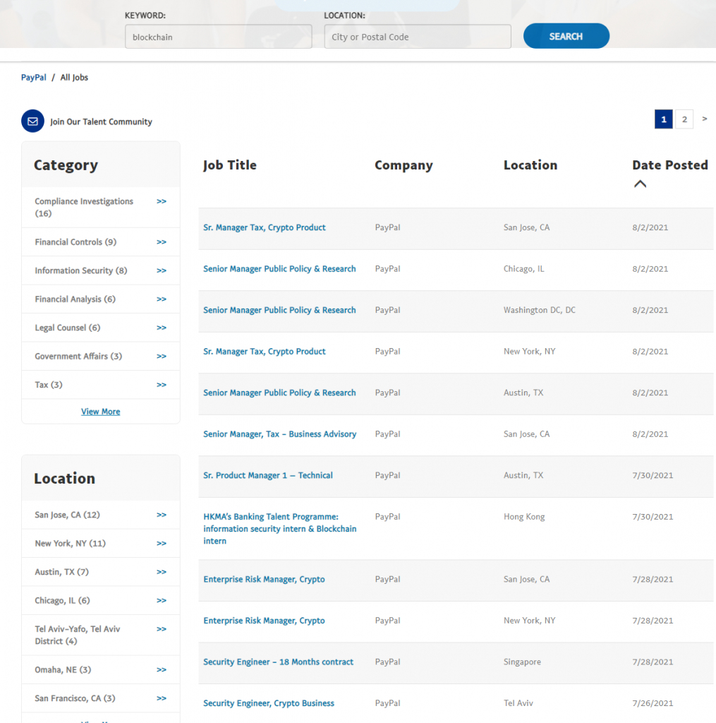 PayPal Seeking To Hire More Than 50 Crypto Positions