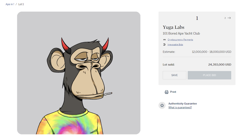 Bored Ape Yatch Club Auction