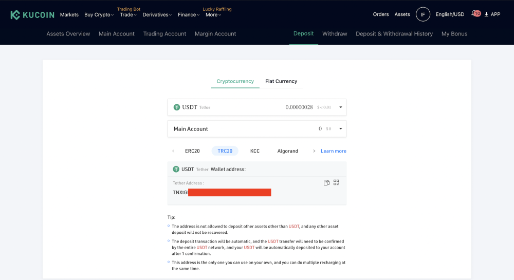 Deposit Kucoin USDT