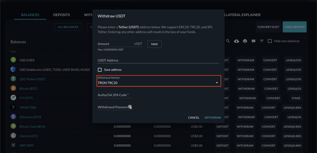 FTX USDT Withdraw