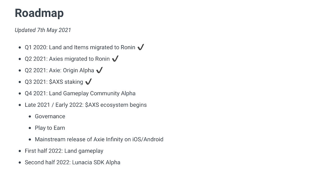 Axie Infinity Roadmap