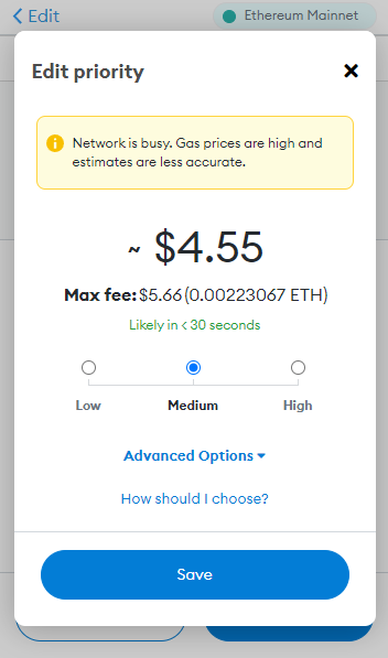 Gas fees metamask