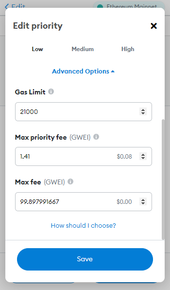 Gas fees metamask