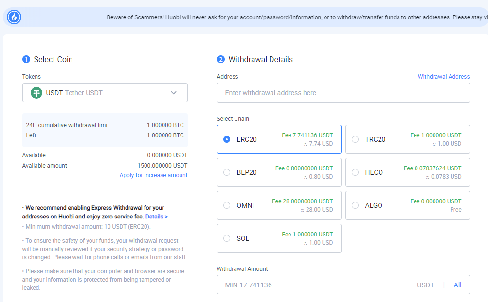 Transfer from Huobi to Kucoin