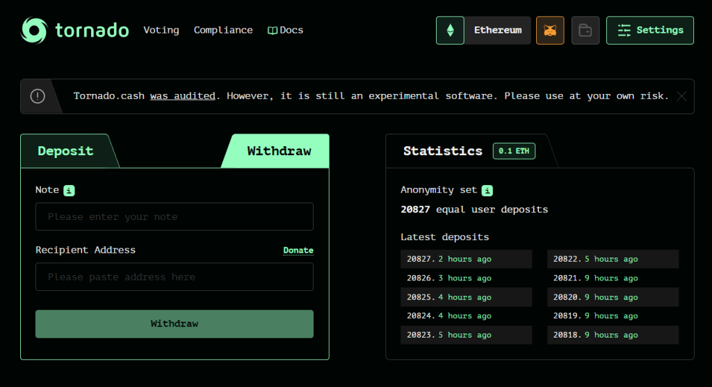 Tornado cash withdraw