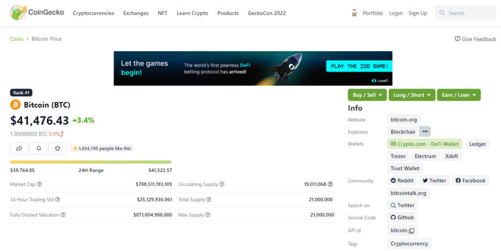 Coingecko BTC explorers token