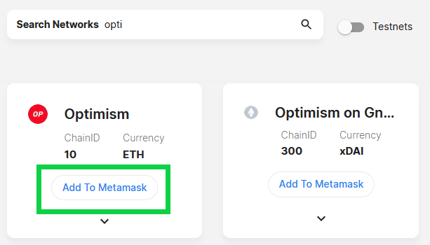 Optimism Chainlist