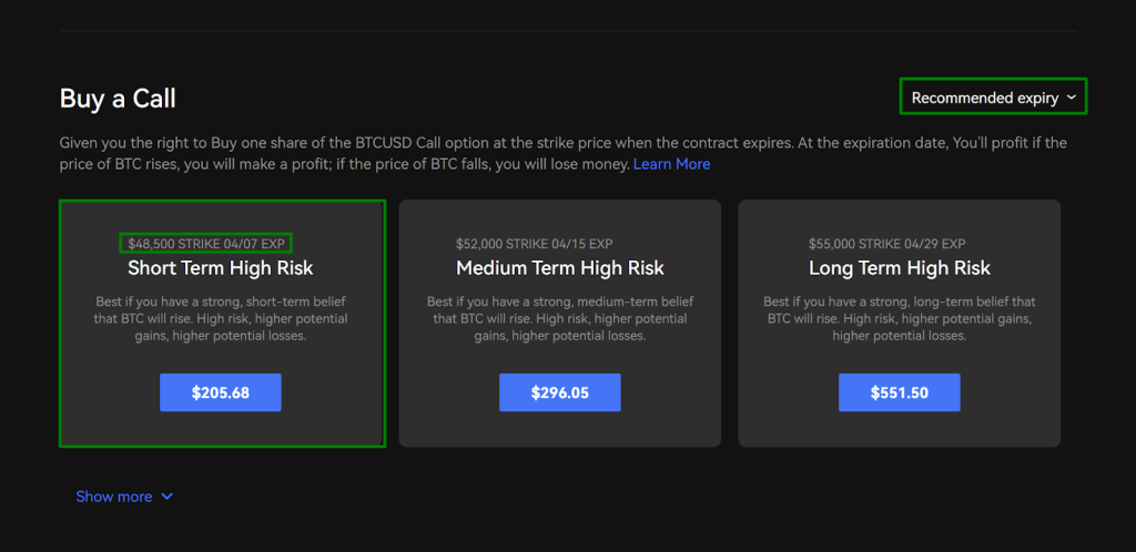 Call option crypto on OKX